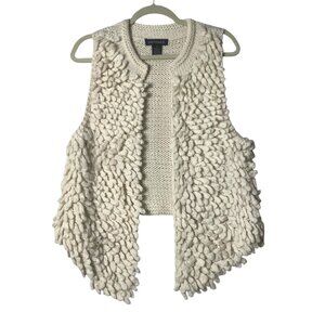 Chunky Concert Knit  Sweater Vest Artisan Cream Wool Blend Women Size Medium